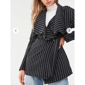 NWT Favlux Black Pinstriped Belted Jacket